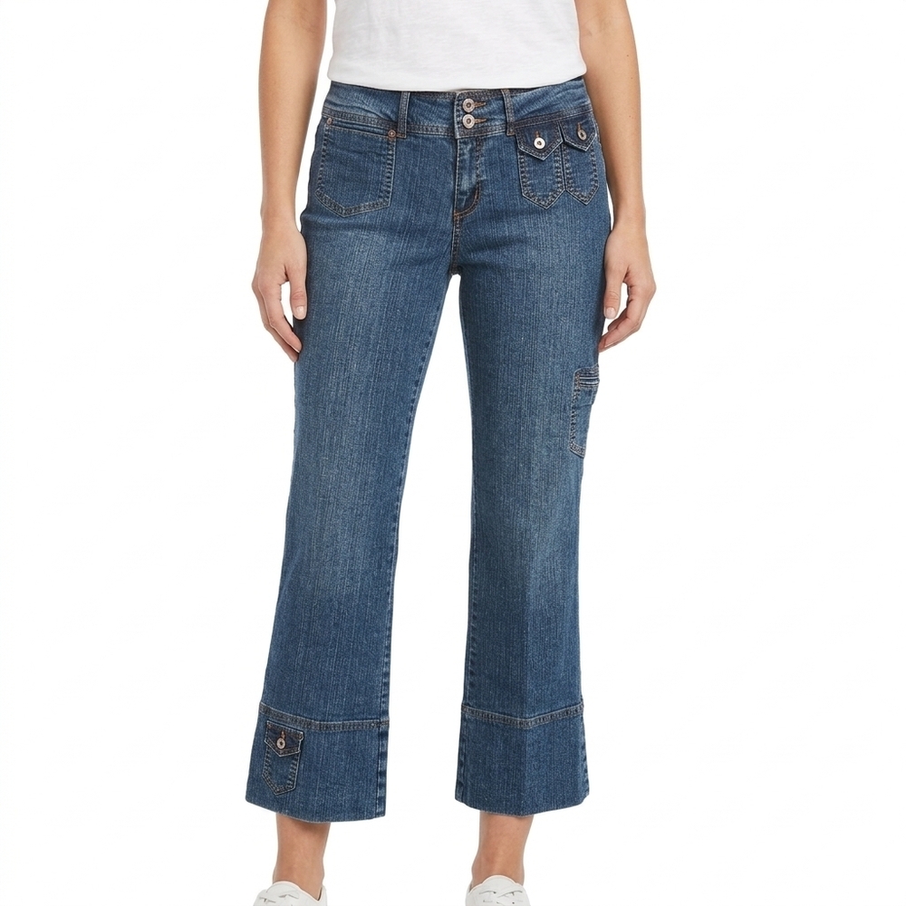 Carolina Blues by Carolina Colours Y2K Flare Jeans Size 8 Dark Wash Multi-Pocket
